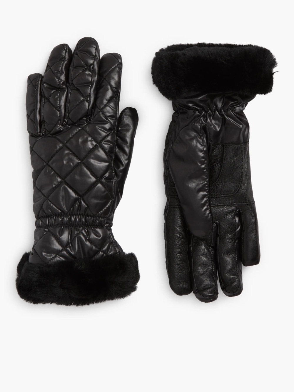 UGG Black Quilted Faux-Fur Cuff Winter Gloves size large/XL NEW /with tag
